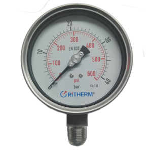 Manómetro de 0 - 600 psi (conexión de 1/2 in npt, caratula de 4 in) con glicerina