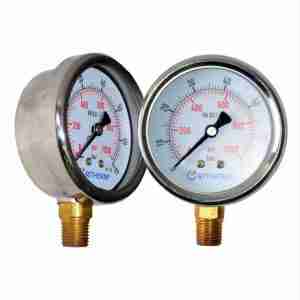 Manómetro de 0 - 1000 psi conexión de 1/2 in npt, caratula de 4 in con glicerina.