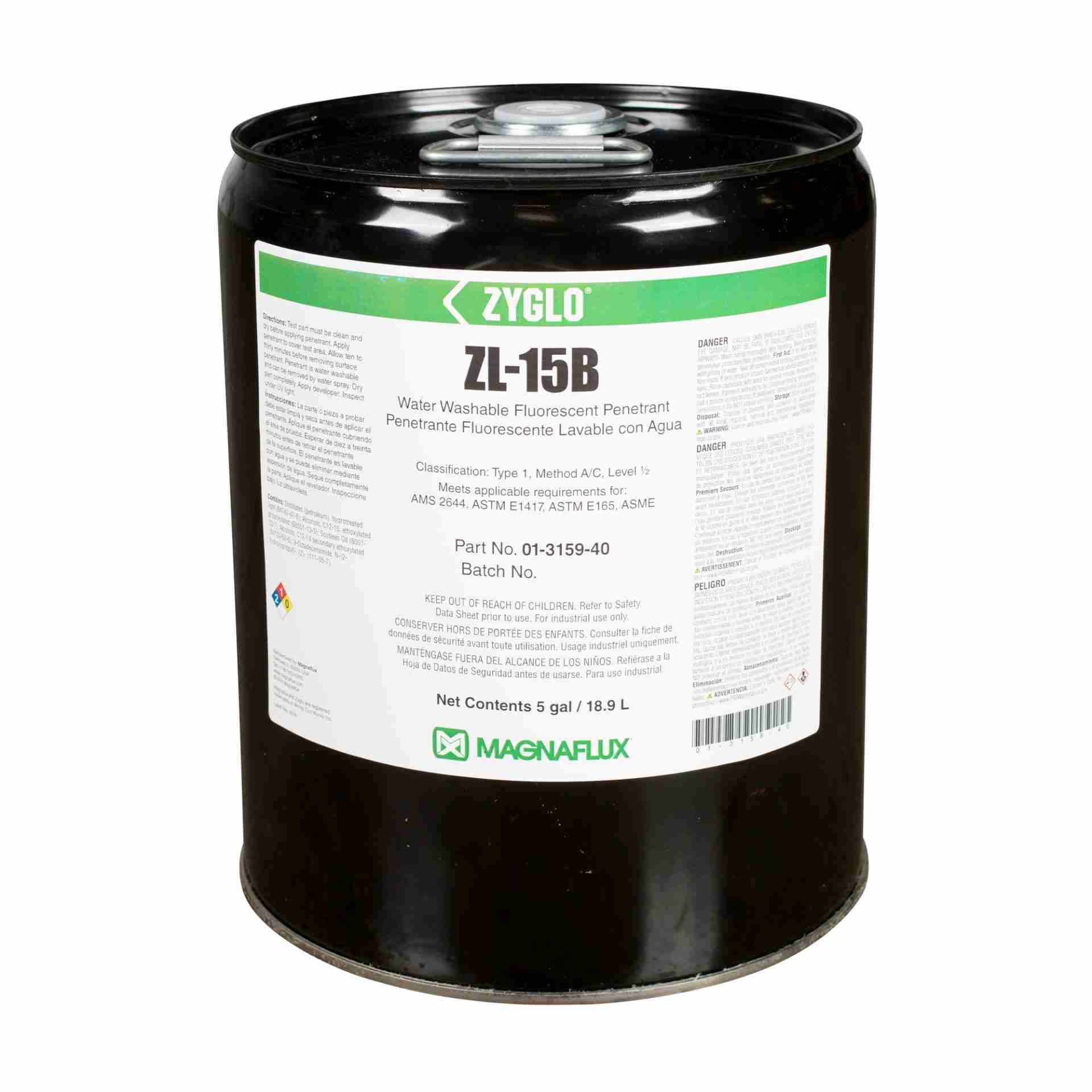 PENETRANTE FLUORESCENTE LAVABLE CON AGUA, MAGNAFLUX, ZYGLO ZL 15B