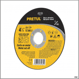 Disco para corte extrafino de metal 4 1/2" X 1.6 mm Pretul