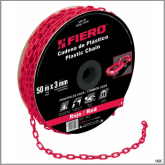 Cadena plástica 3 mm (1/8") x metro color Rojo Fiero