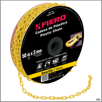 Cadena plástica 3 mm (1/8") x metro color Amarillo Fiero