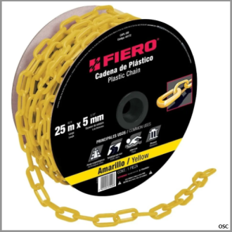 Cadena plástica 5 mm (3/16") x metro color Amarillo Fiero