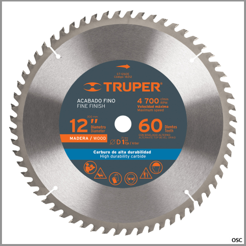 Discos sierra 12", centro 1" (80 dientes) ACABADO EXTRA FINO Truper