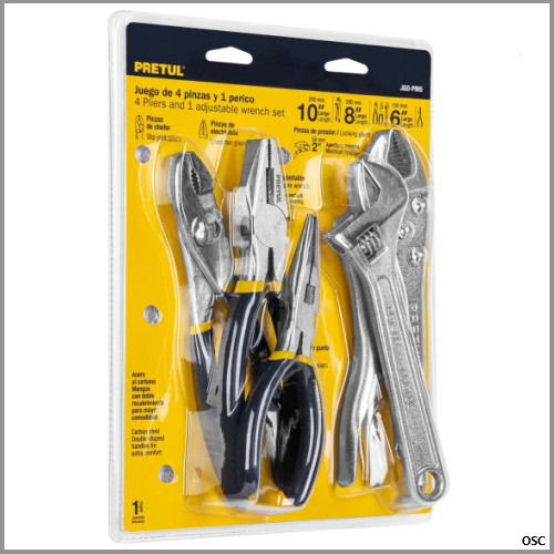 Juego de 4 alicates mango PVC y 1 llave expansiva Pretul